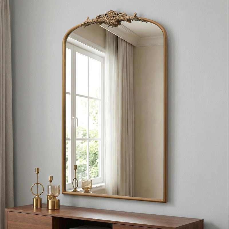 Besdomus Vintage Gold Arched Mirror: 24"x42" Large Arch Gold Antique Wall Mounted Mirror - Traditional Ornate Home Decor for Entryway/Fireplace/Bathroom - Idea for High-Income Homemakers - Image 1