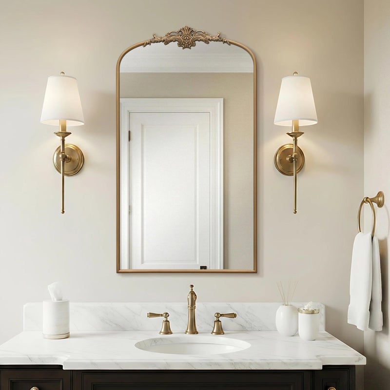 Besdomus Vintage Gold Arched Mirror: 24"x42" Large Arch Gold Antique Wall Mounted Mirror - Traditional Ornate Home Decor for Entryway/Fireplace/Bathroom - Idea for High-Income Homemakers - Image 4