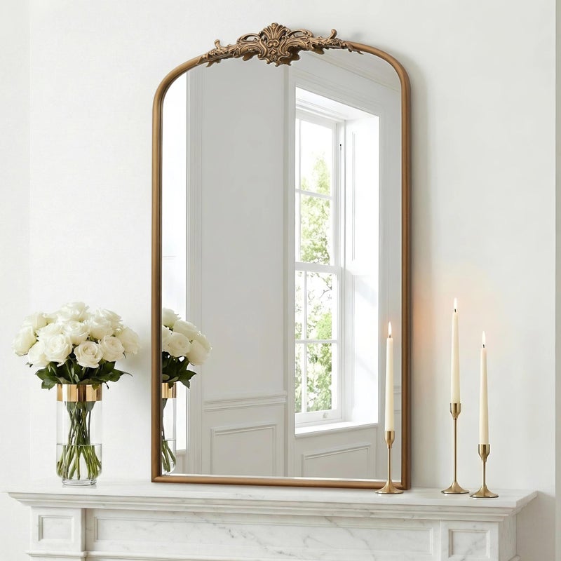 Besdomus Vintage Gold Arched Mirror: 24"x42" Large Arch Gold Antique Wall Mounted Mirror - Traditional Ornate Home Decor for Entryway/Fireplace/Bathroom - Idea for High-Income Homemakers - Image 3