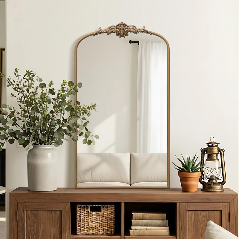 Besdomus Vintage Gold Arched Mirror: 24"x42" Large Arch Gold Antique Wall Mounted Mirror - Traditional Ornate Home Decor for Entryway/Fireplace/Bathroom - Idea for High-Income Homemakers - Image 5