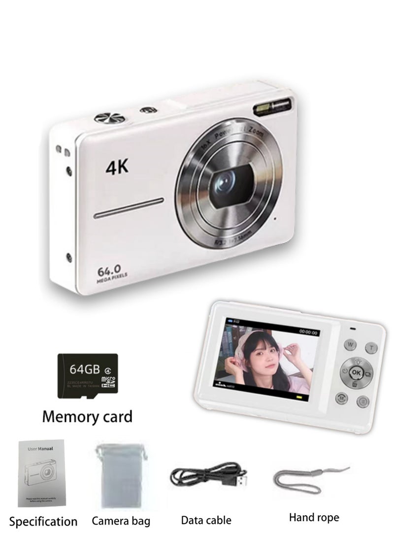 هيروكس كاميرا رقمية، كاميرا أطفال 4K، كاميرات رقمية 64 ميجابكسل، نقطة وتصوير، مع بطاقة TF سعة 64 جيجابايت، تكبير 18X، حبل تعليق  - Image 1