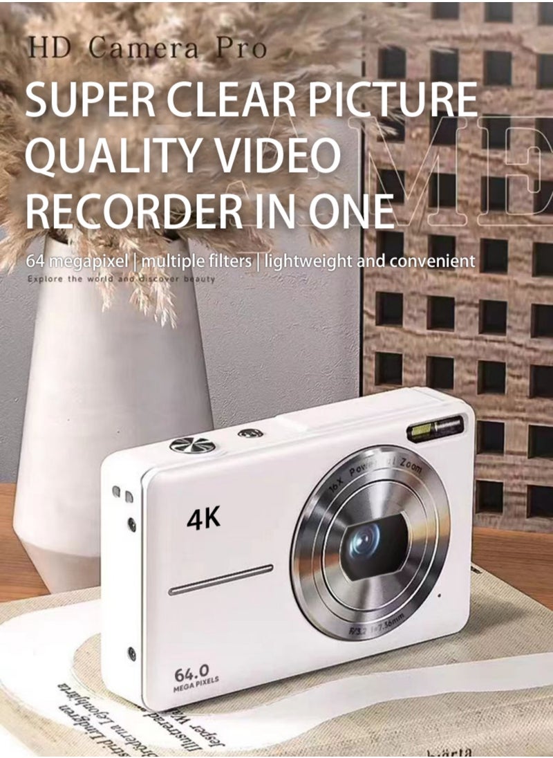 هيروكس كاميرا رقمية، كاميرا أطفال 4K، كاميرات رقمية 64 ميجابكسل، نقطة وتصوير، مع بطاقة TF سعة 64 جيجابايت، تكبير 18X، حبل تعليق  - Image 2