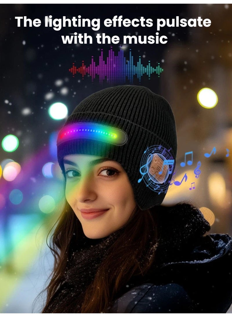 قبعة شتوية مزودة بمصابيح LED ومكبر صوت بلوتوث – أضواء ملونة وبطانة دافئة للاستخدام في الهواء الطلق وفي فصل الشتاء - Image 2