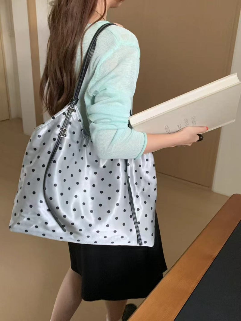 Duoguo Women'S Bag Large Capacity Lazy Polka Dot Shoulder Bag Women'S 2025 Relaxed Fashion Retro Satin Tote Bag - Image 1