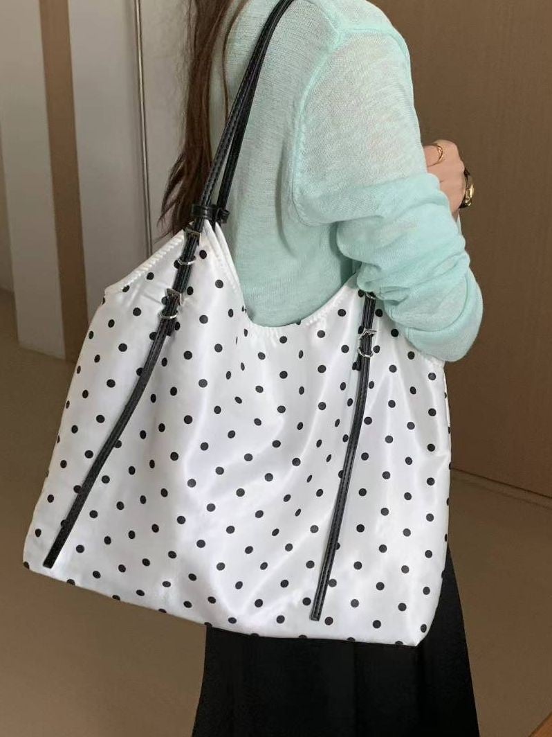 Duoguo Women'S Bag Large Capacity Lazy Polka Dot Shoulder Bag Women'S 2025 Relaxed Fashion Retro Satin Tote Bag - Image 3