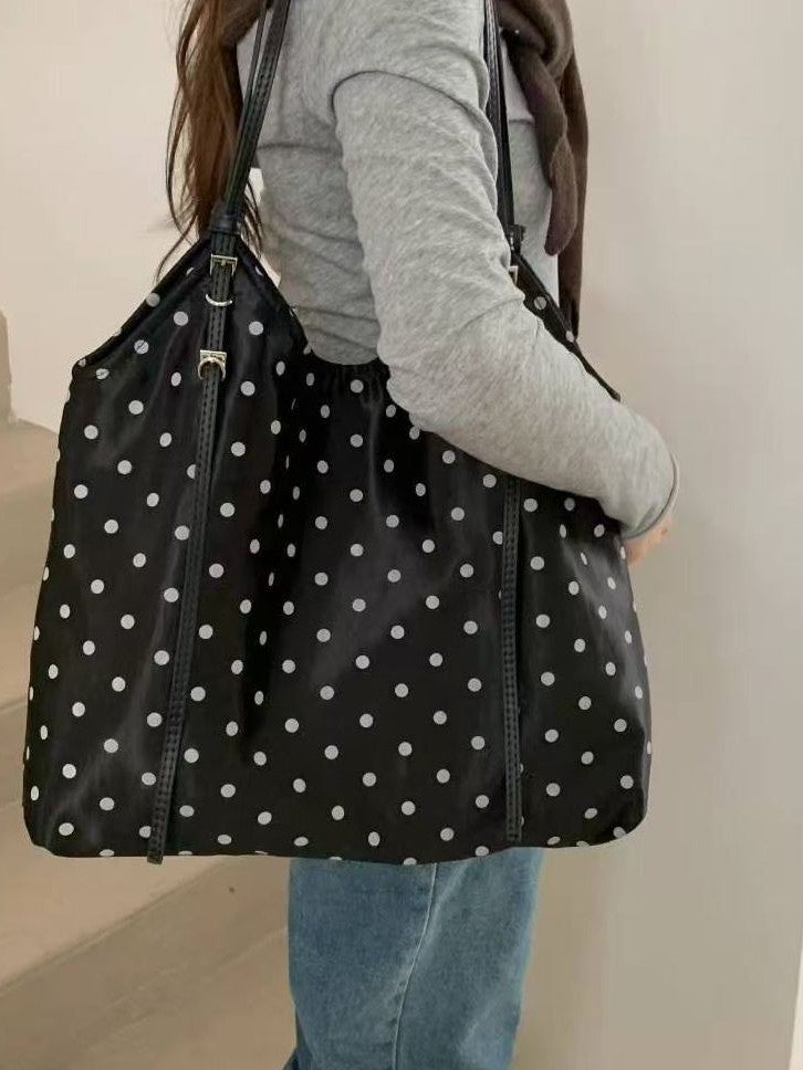 Duoguo Women'S Bag Large Capacity Lazy Polka Dot Shoulder Bag Women'S 2025 Relaxed Fashion Retro Satin Tote Bag - Image 2