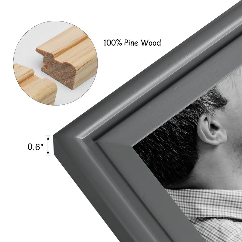 Tamolus 4x6 Double Hinged Picture Frame Folding Photo Frame Vertical and Horizontal in Gray Pine Wood with Real Glass for Tabletop X2-HUI-SH46 - Image 3