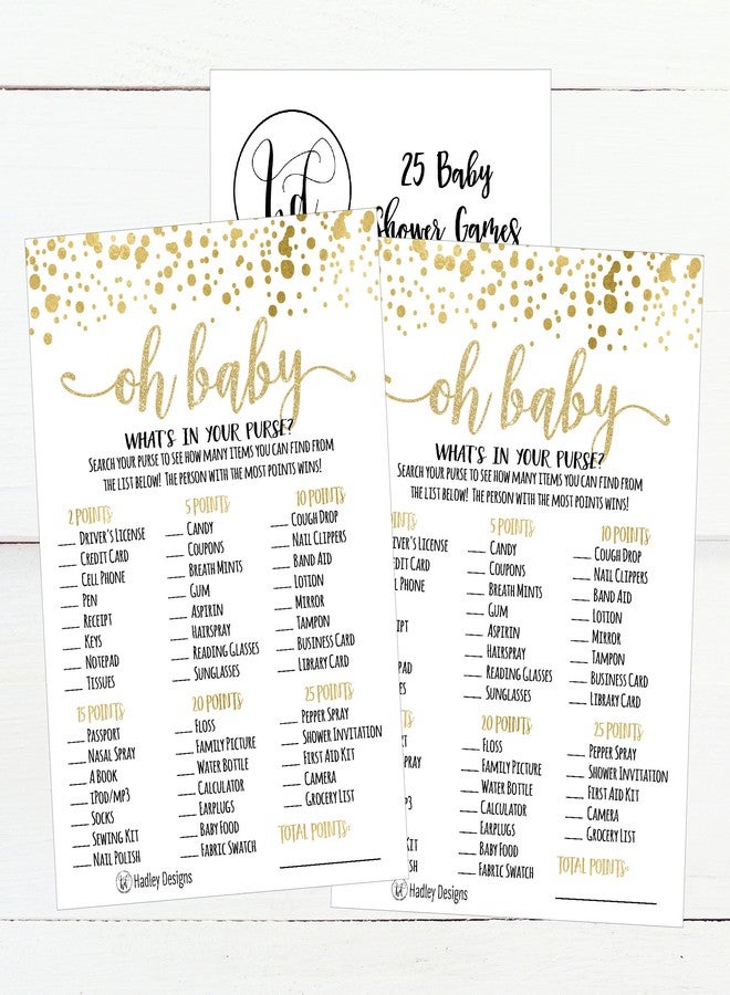 Hadley Designs Baby Shower Games for 25 Guests - Gold Dots Whats in Your Purse Baby Shower Game, Babyshower Games Boy Girl Gender Neutral, What's in Your Purse Gender Reveal Game, Made in USA - Image 5