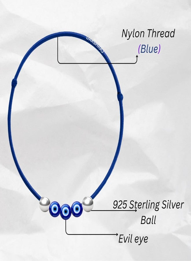 DARSHRAJ 925 Sterling Silver Blue Thread Anklet with 2 Silver Balls & 3 Evil Eye | Handmade Anklet for Women & Girls - Image 4