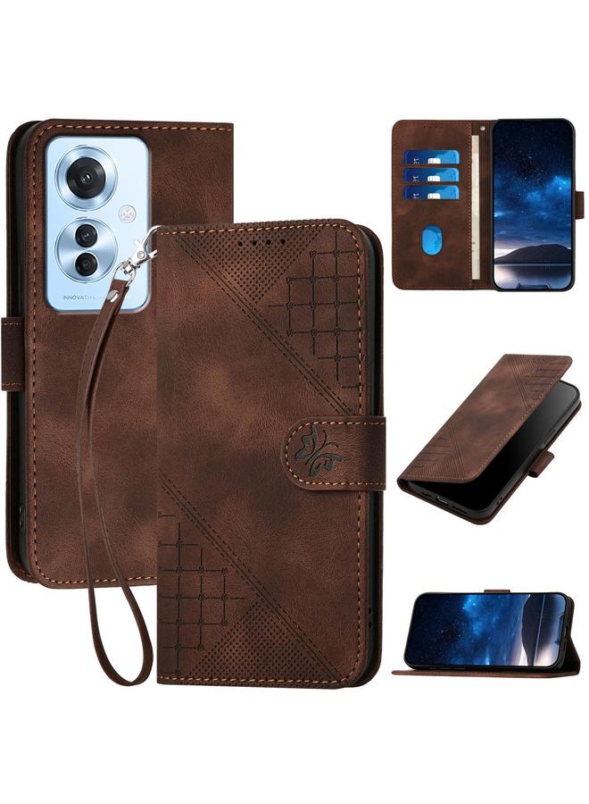 S-TOP Case For OPPO Reno11 F / F25 Pro Grid Butterfly Embossed Pattern Leather Phone Case with Lanyard - Image 1
