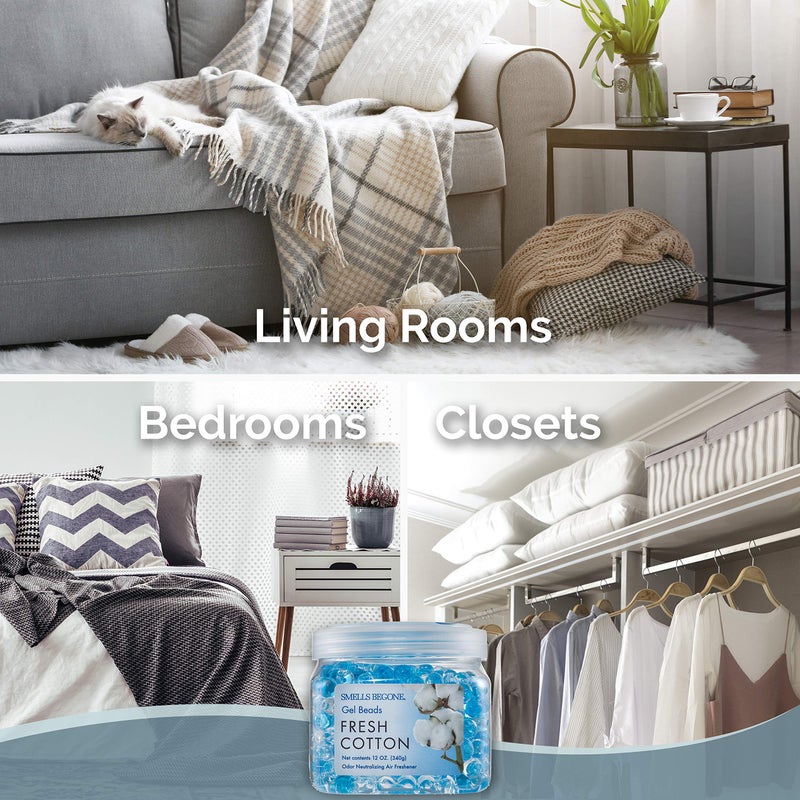 SMELLS BEGONE Odor Eliminator Gel Beads - 12 oz  Pack of 2 - Eliminates Odor in Bathrooms  Cars  Boats  RVs & Pet Areas - Air Freshener - Made with Essential Oils - Fresh Cotton Scent - Image 5