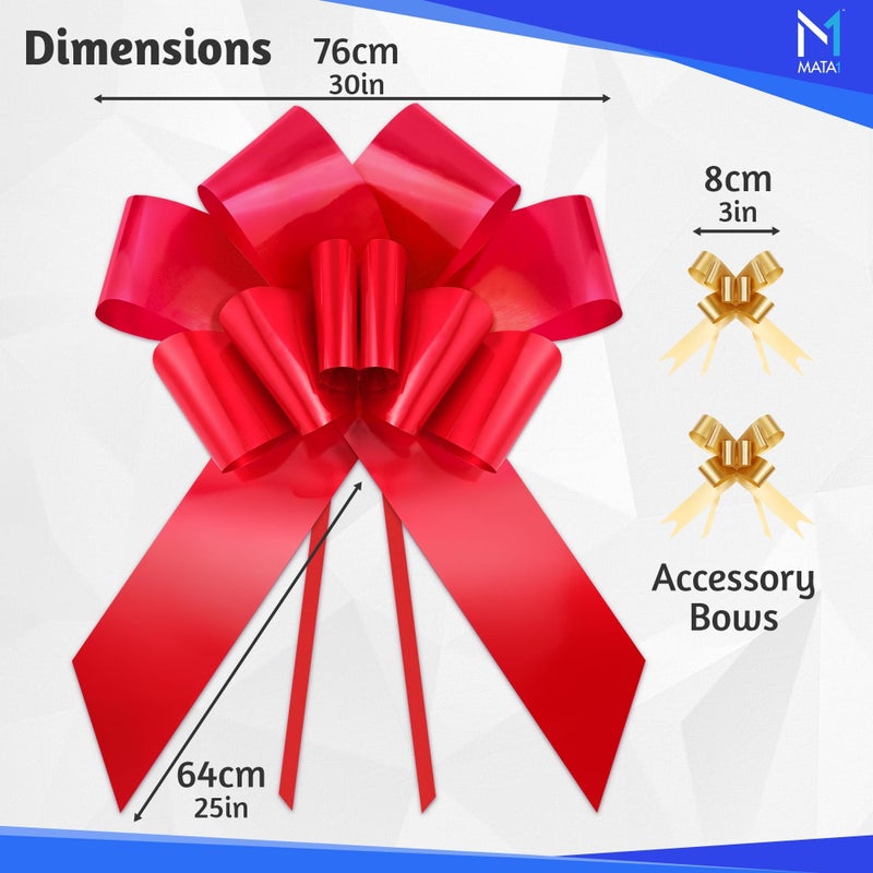 Mata1-USA - Huge Car Bow - Red, 30 Inch - Big Gift Wrapping Bow for Large Gift Decoration - Giant Size for Indoor & Outdoor Use - 12 Loops & 2 Suction Cups - No Magnets That Scratch - Image 2