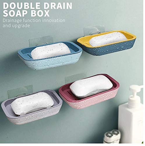 FavHome 4 Pcs Wall Mounted Self Adhesive Soap Box Holder with Drain Tray Soap Case with Contemporary Eleghant Design for Modern Bathrooms Kitchen - Mix Colors (4) - Image 2