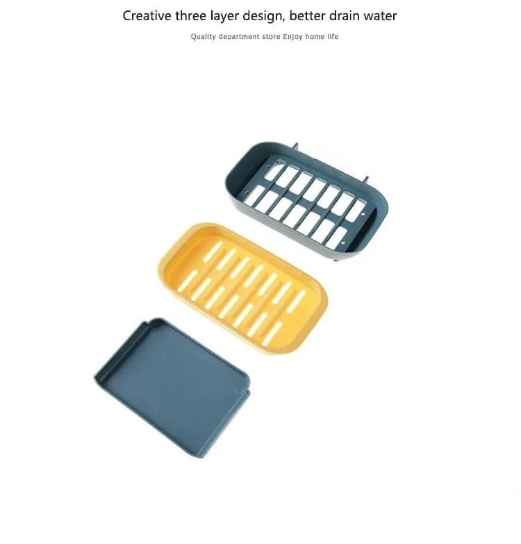 FavHome 4 Pcs Wall Mounted Self Adhesive Soap Box Holder with Drain Tray Soap Case with Contemporary Eleghant Design for Modern Bathrooms Kitchen - Mix Colors (4) - Image 4