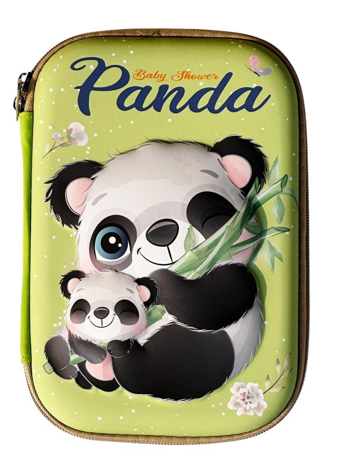 MSGH Design 7D Big Size Multipurpose Hardtop Pencil Pouch for Boys & Grils (Panda(Green)) - Image 1