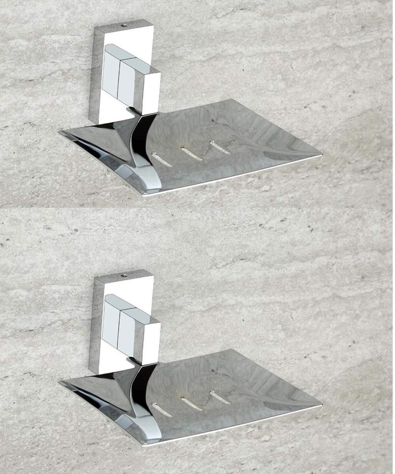 Frap Stainless Steel 304 Grade Bathroom Soap Holder/Soap Stand/Soap Dish for Bathroom/Bathroom Accessories(Chrome Finish) Square Single Soap Holder (Pack of 2 Silver) - Made in India - Image 1