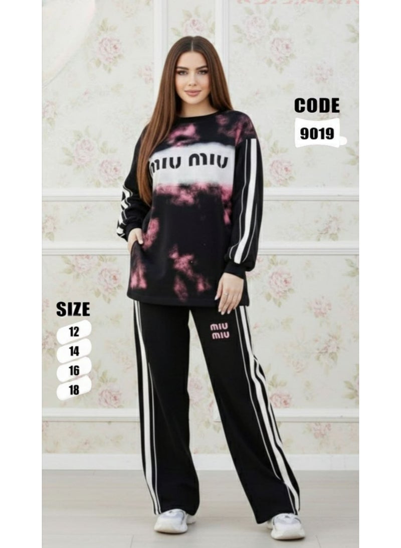 Miu Miu Girls' 2-Piece Set (Biu Biu Edition) - Royal Black Color - Size 14 Years - Premium Cotton Milton Fabric for Ultimate Warmth & Modern Style - Image 1