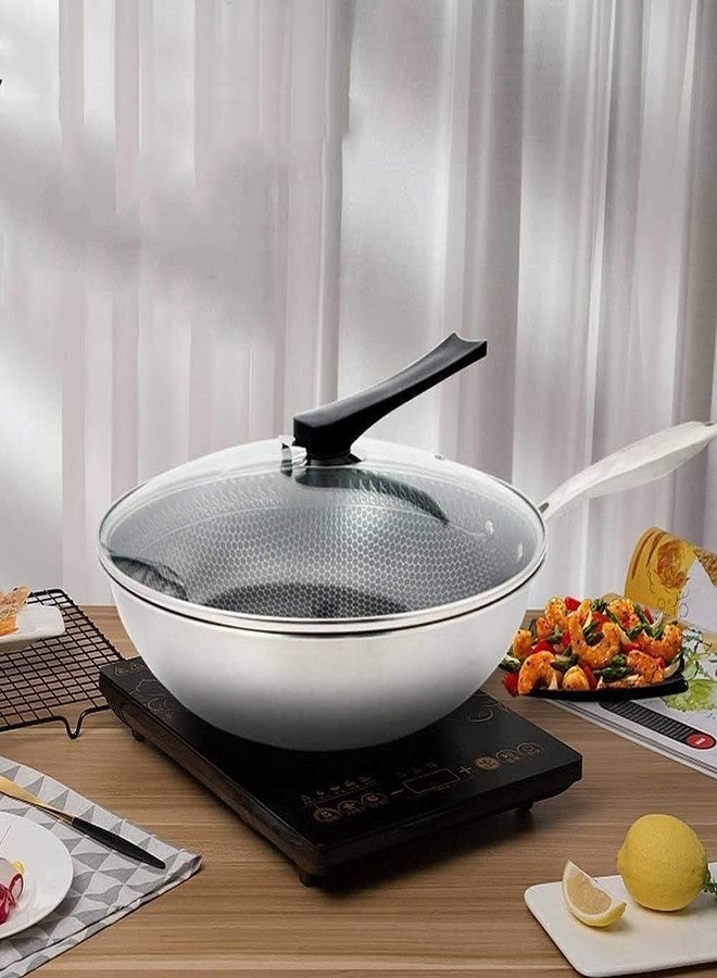 XIBO Frying Pan 32 cm Full Screen Beehive Stainless Steel Wok Kitchen Utensils Fry Stir Cooking Pot for Home Use Suitable Saute Vegetables Steaks. - Image 3