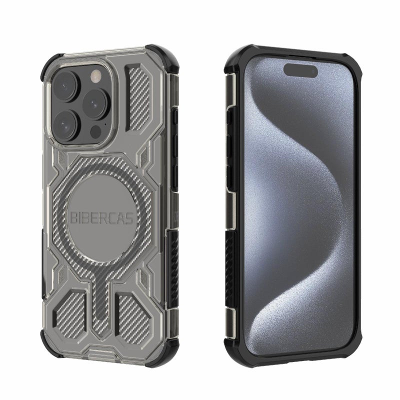 بيبركاس جراب هاتف مقاوم للصدمات من Magsafe Air Bag لهاتف iPhone 15 Pro بلون شفاف (أسود) - Image 1