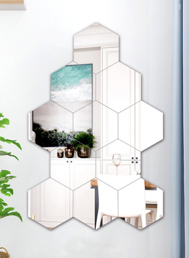 NIBEMINENT 12-Piece Hexagon Shaped Mirror Wall Sticker Set Silver 20 x 10cm - Image 2