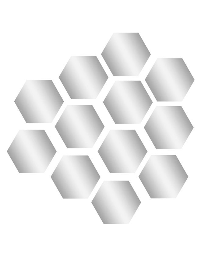 NIBEMINENT 12-Piece Hexagon Shaped Mirror Wall Sticker Set Silver 20 x 10cm - Image 1