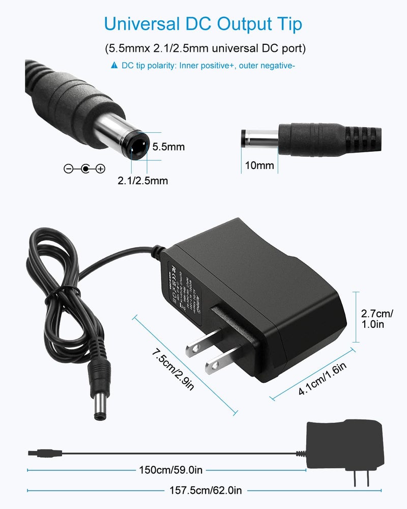 ALITOVE DC 12V 1A Power Supply 12W AC Adapter 100~240V 50-60hz to 12 Volt 1Amp 0.5A Transformer DC 12V Power Cord 5.5 x 2.5mm 2.1mm Plug for LED Strip Light CCTV Security Camera and More - Image 2