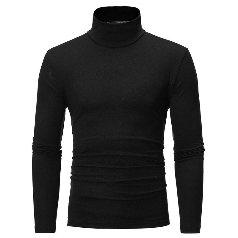Men's T-shirt High Collar Base Shirt Thin Spring and Autumn Knitwear Long-sleeved Slim-fit T-shirt Solid Color Pullover Men's T-shirt - Image 1