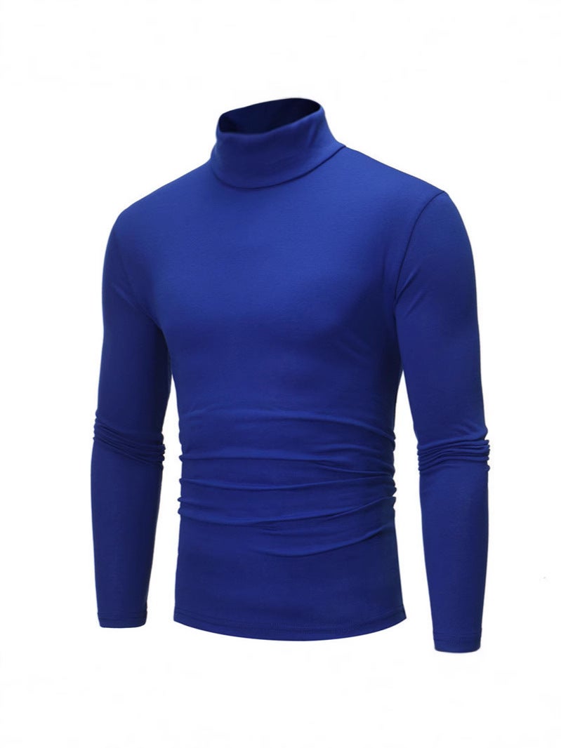 Men's T-shirt High Collar Base Shirt Thin Spring and Autumn Knitwear Long-sleeved Slim-fit T-shirt Solid Color Pullover Men's T-shirt - Image 5