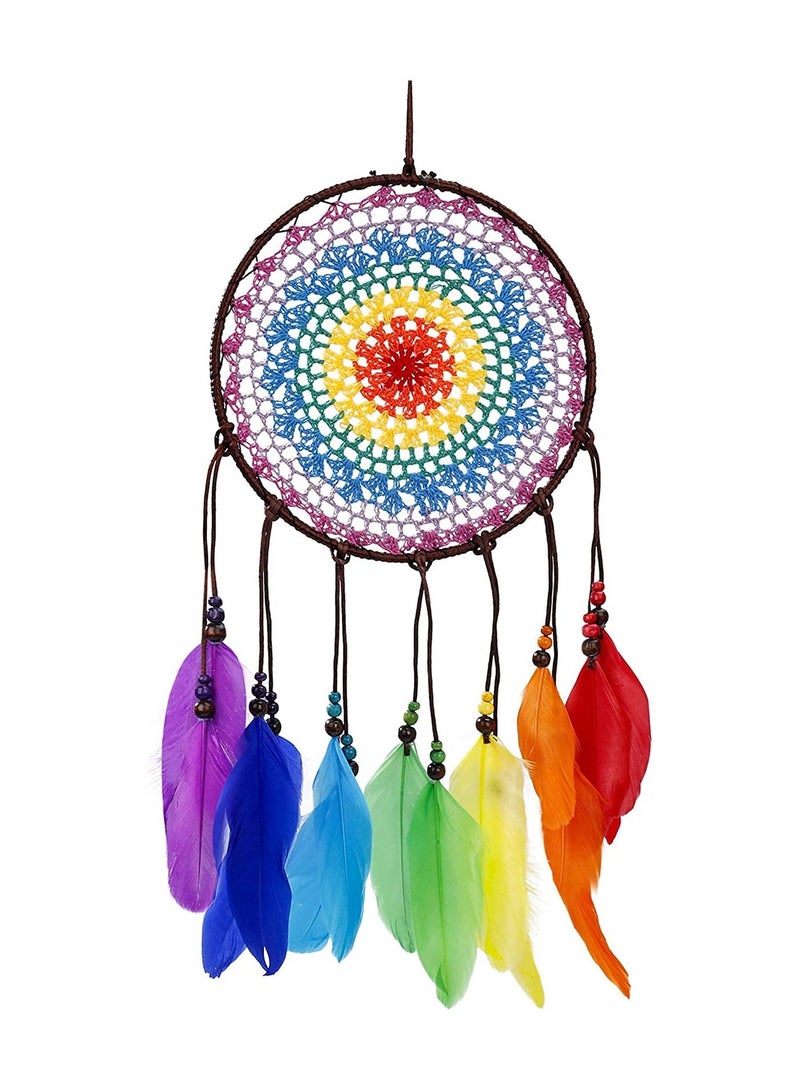 كابتن تيك Handmade Dream Catcher, SYOSI Dream Catcher with Colorful Feathers and Colorful Net, Wall Hanging Decoration for Home, Office, Cafe, Best Gift - Image 1