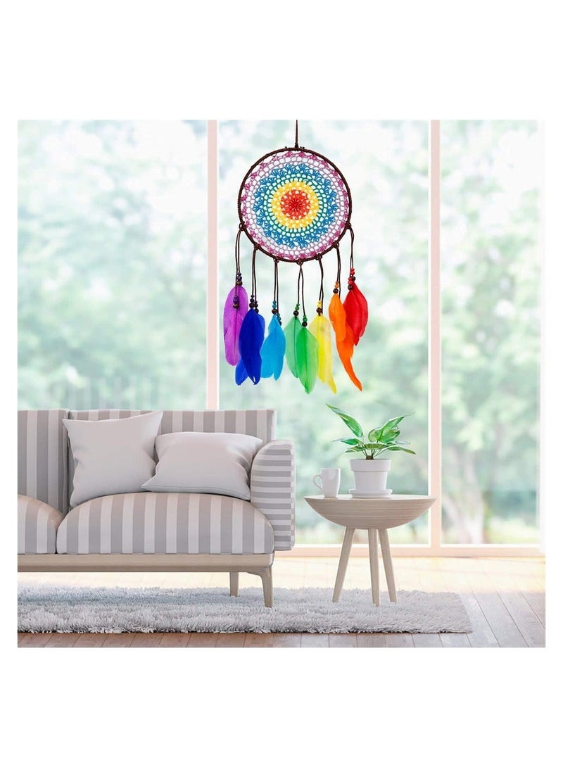 كابتن تيك Handmade Dream Catcher, SYOSI Dream Catcher with Colorful Feathers and Colorful Net, Wall Hanging Decoration for Home, Office, Cafe, Best Gift - Image 2