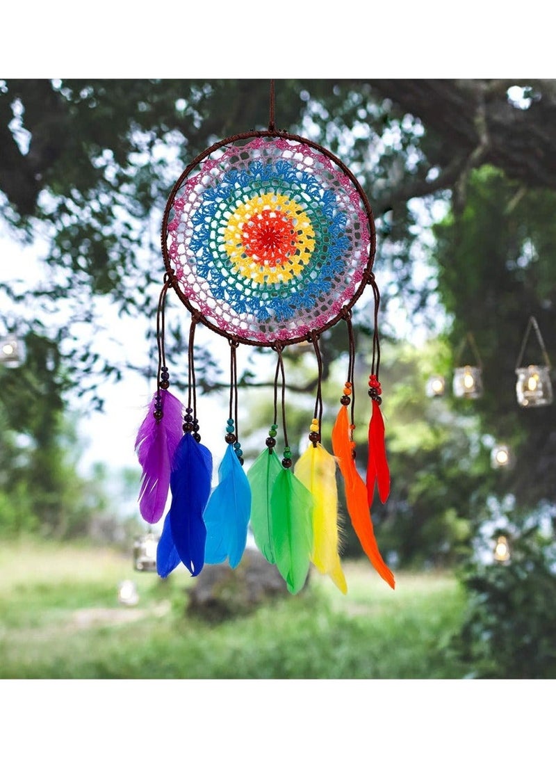 كابتن تيك Handmade Dream Catcher, SYOSI Dream Catcher with Colorful Feathers and Colorful Net, Wall Hanging Decoration for Home, Office, Cafe, Best Gift - Image 4