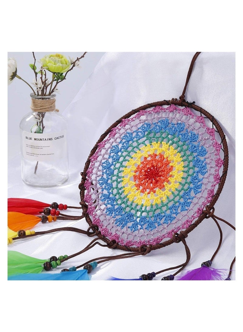 كابتن تيك Handmade Dream Catcher, SYOSI Dream Catcher with Colorful Feathers and Colorful Net, Wall Hanging Decoration for Home, Office, Cafe, Best Gift - Image 5