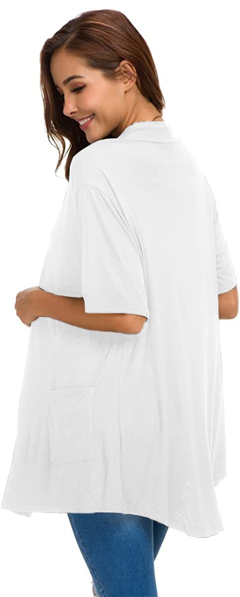 ADANIKI Womens Short Sleeve Open Front Lightweight Casual Comfy Long Line Drape Hem Soft Modal Cardigans Sweater with Two Pockets (White, L) - Image 4