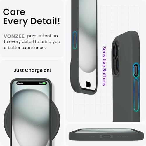DIZORO Compatible for iPhone 15 Plus Camera Protection Case 6.7, Slim Liquid Silicone 3 Layers Full Covered Soft Gel Rubber Phone Case Protective Cover 6.7 Inch (Dark Grey) - Image 4