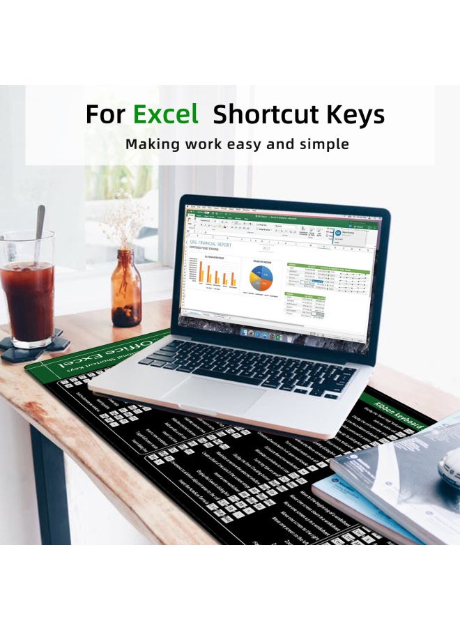 Generic - Excel Large Size English Shortcut Key Mouse Pad Office Computer Anti-slip Desk Mat Customizable Rubber Fabric Business Supplies-Color:400*900*2mm-Pattern:Excel Shortcut Mouse Pad - Image 1