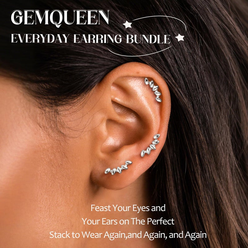 GEMQUEEN Flat Back Earrings Studs : Internal Thread Surgical Stainless Steel Earrings Hypoallergenic for Women Men 18G Cartilage Helix Tragus Conch Piercing Jewelry Dainty Leaf Stud Earring Sets - Image 4