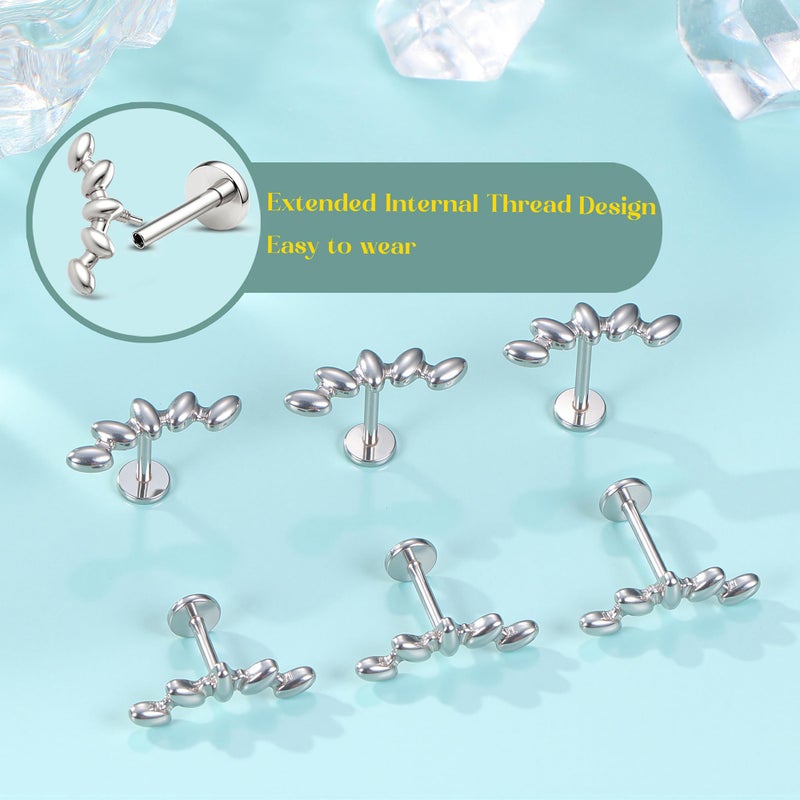 GEMQUEEN Flat Back Earrings Studs : Internal Thread Surgical Stainless Steel Earrings Hypoallergenic for Women Men 18G Cartilage Helix Tragus Conch Piercing Jewelry Dainty Leaf Stud Earring Sets - Image 5