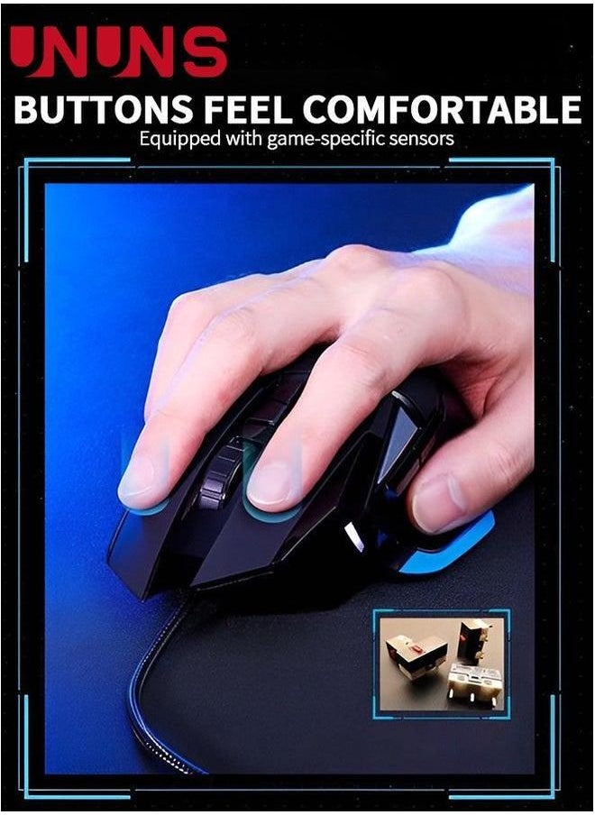 UNUNS Wired Gaming Mouse,High Performance Ergonomic Optical Gamer Mice With Adjustable 8000 DPI,8 Programmable Buttons,6 RGB Backlit Modes,Rapid Fire Button,On-Board Memory, For PC Mac,Black  - Image 5