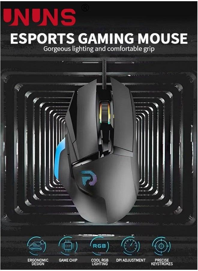 UNUNS Wired Gaming Mouse,High Performance Ergonomic Optical Gamer Mice With Adjustable 8000 DPI,8 Programmable Buttons,6 RGB Backlit Modes,Rapid Fire Button,On-Board Memory, For PC Mac,Black  - Image 2