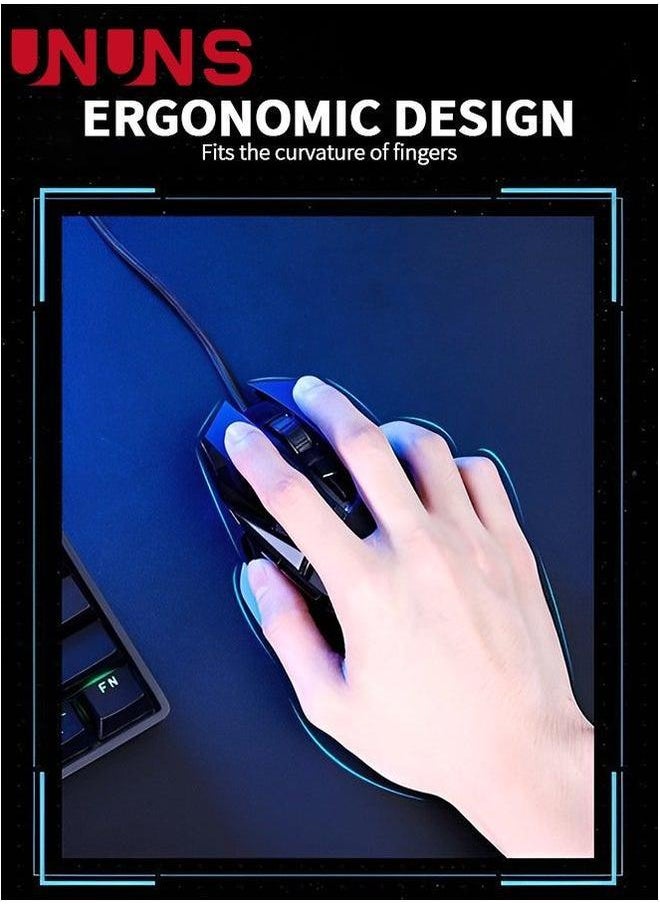 Wired Gaming Mouse,High Performance Ergonomic Optical Gamer Mice With Adjustable 8000 DPI,8 Programmable Buttons,6 RGB Backlit Modes,Rapid Fire Button,On-Board Memory, For PC Mac,Black