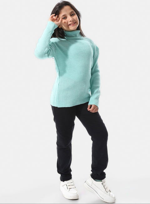 Turtle Neck Ribbed Girls Pullover