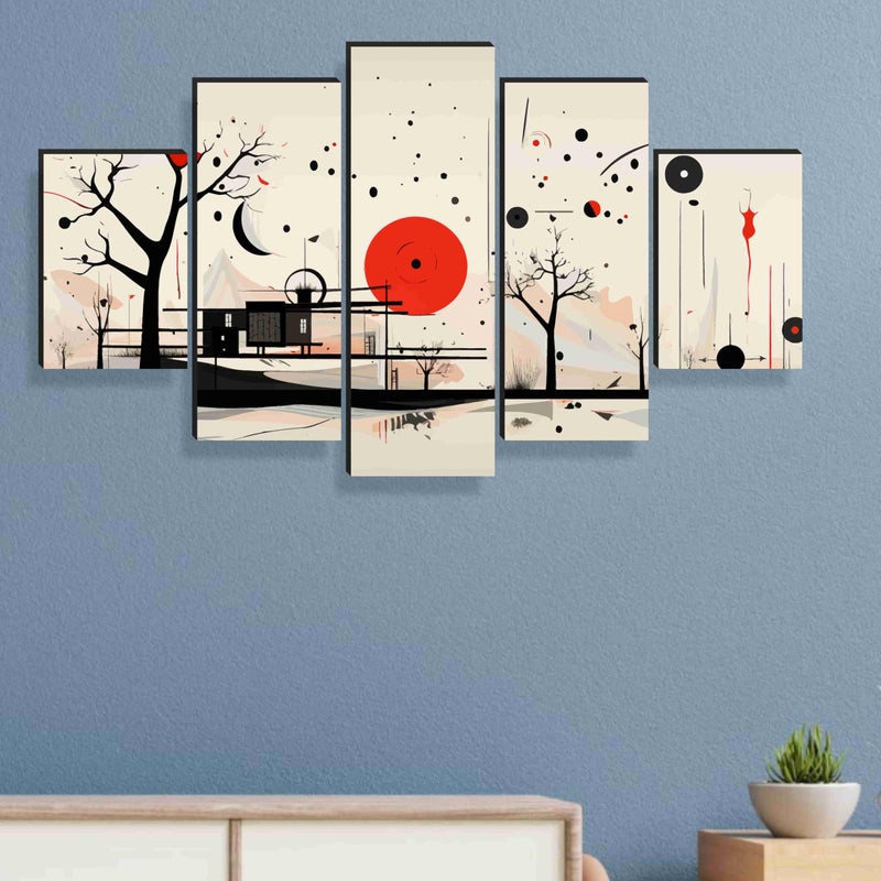 SAF Nature Paintings for Wall Decoration - Set Of Five, 3d Scenery Vastu Painting for Living Room Large Size with Frames for Home Decoration, Hotel, Office 76.2 cm x 45 cm SANFPNLS35476 - Image 5