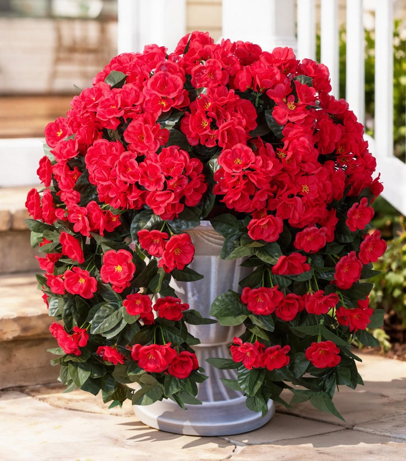 Ivydale Fake Geraniums Artificial Flowers for Outdoors Summer Decor, 2 PCS Red Faux Hanging Flowers Outdoor Plants Realistic Silk Geraniums Vines UV Resistant for Outside Planters Porch Patio Garden - Image 1
