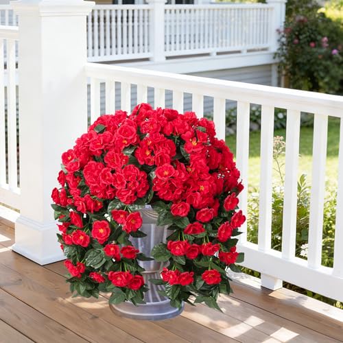 Ivydale Fake Geraniums Artificial Flowers for Outdoors Summer Decor, 2 PCS Red Faux Hanging Flowers Outdoor Plants Realistic Silk Geraniums Vines UV Resistant for Outside Planters Porch Patio Garden - Image 2