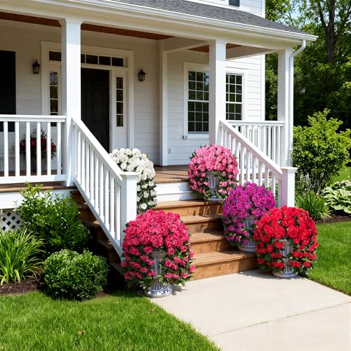 Ivydale Fake Geraniums Artificial Flowers for Outdoors Summer Decor, 2 PCS Red Faux Hanging Flowers Outdoor Plants Realistic Silk Geraniums Vines UV Resistant for Outside Planters Porch Patio Garden - Image 5
