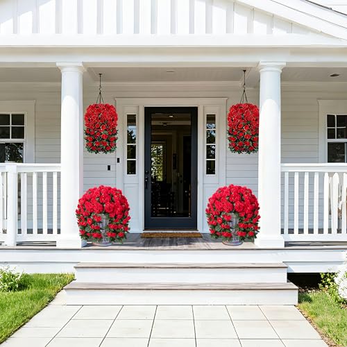 Ivydale Fake Geraniums Artificial Flowers for Outdoors Summer Decor, 2 PCS Red Faux Hanging Flowers Outdoor Plants Realistic Silk Geraniums Vines UV Resistant for Outside Planters Porch Patio Garden - Image 3