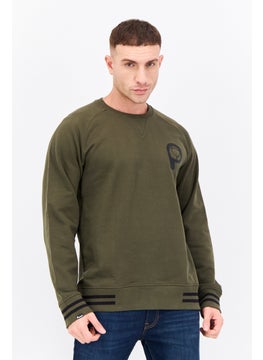 Men Crew Neck Brand Logo Long Sleeves Sweatshirt, Olive
