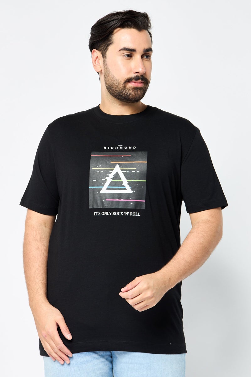 JOHN RICHMOND Men Crew Neck Short Sleeve Graphic T Shirt, Black  - Image 1
