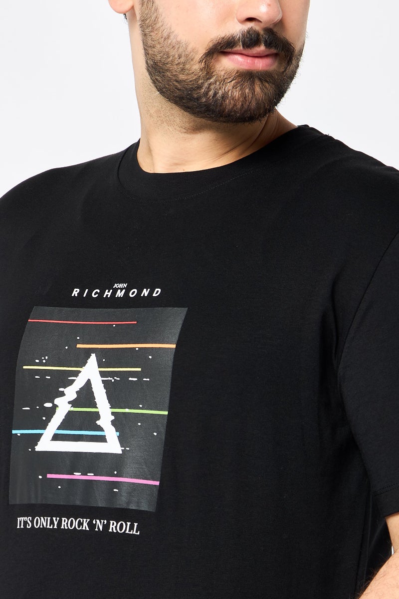 JOHN RICHMOND Men Crew Neck Short Sleeve Graphic T Shirt, Black  - Image 3