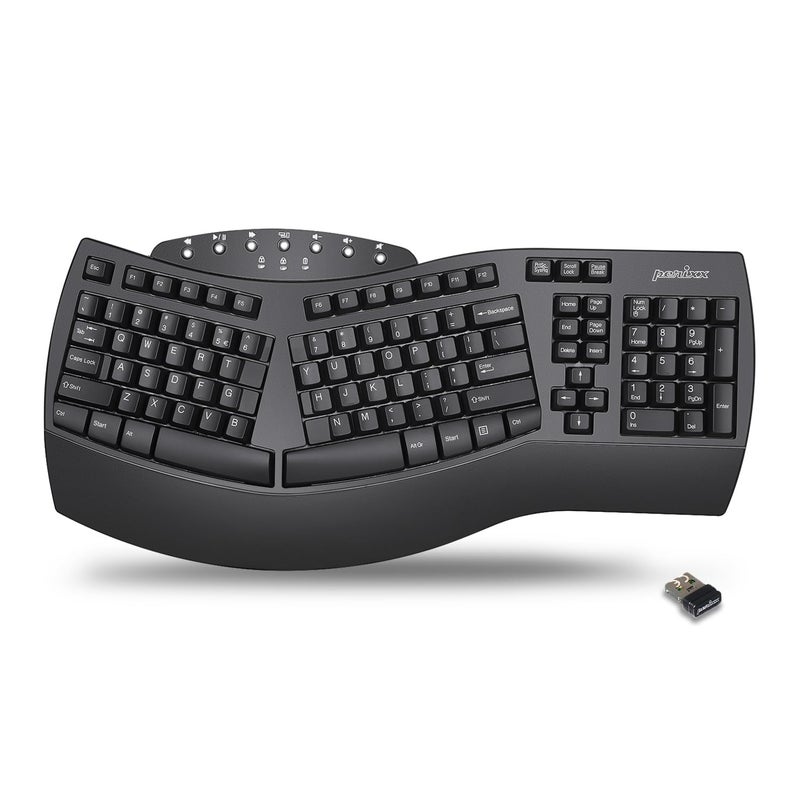 Perixx Periboard612B Wireless Ergonomic Split Keyboard with Dual Mode 24G and Bluetooth Feature Compatible with Windows 11 and Mac OS X System Black US English Layout - Image 2